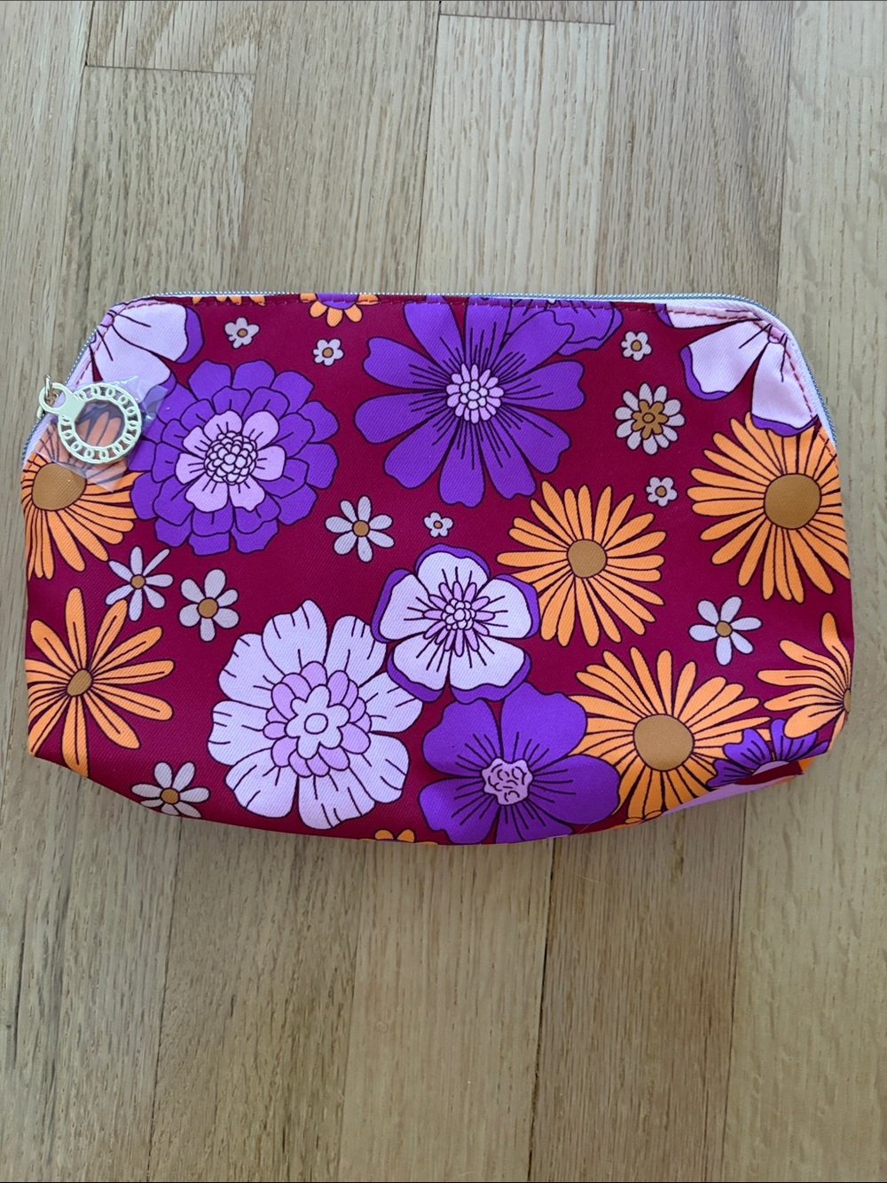 Floral Print Cosmetic Pouch - Red, Purple & Orange